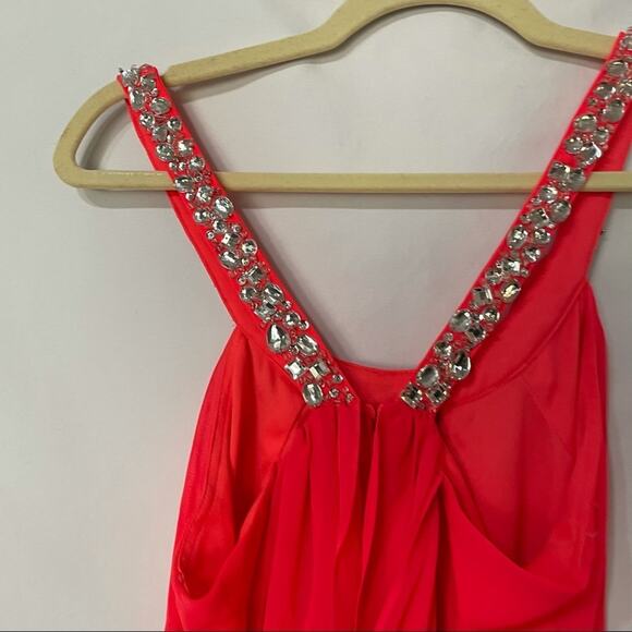 Hailey Logan Neon Orange Prom Dress Womens 4 Short Draped Barbie Mini Rhinestone - Picture 6 of 9